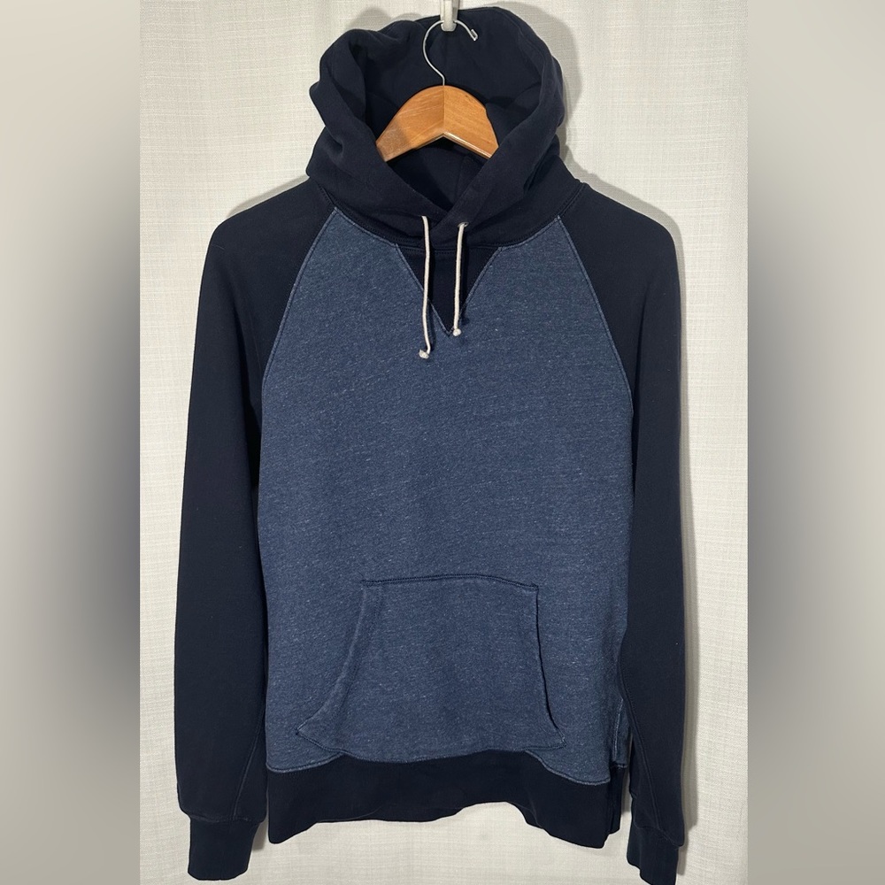 J.Crew Vintage Fleece 100% Cotton Dark and Light Blue Hoodie Size Medium